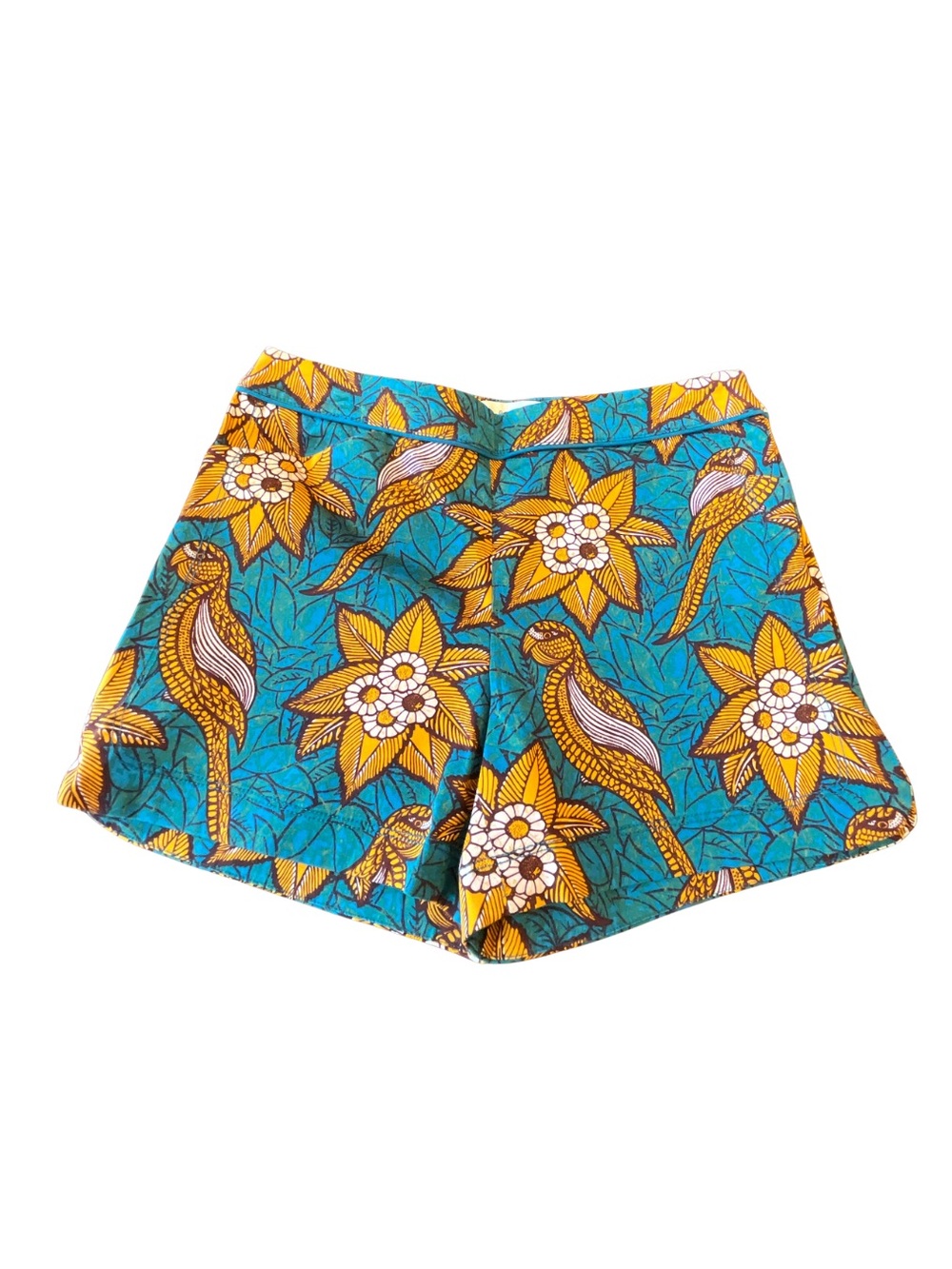 elevenses (Anthropologie) Turquoise & Yellow Floral Bird Women’s Shorts - Size 4